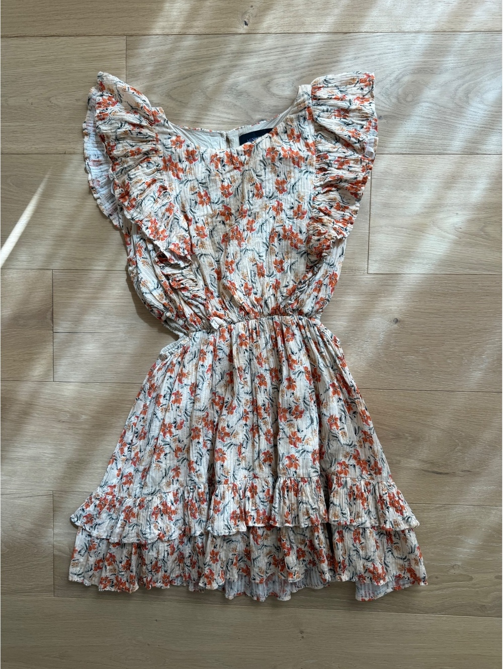 MINKPINK Zahari Floral Cutout Mini Dress Size S Ruffle Orange Floral Boho